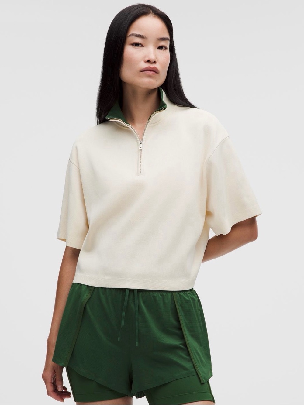 Lululemon Structured Knit Half Zip Short Sleeve Shirt NWT Sz XS in Light Ivory